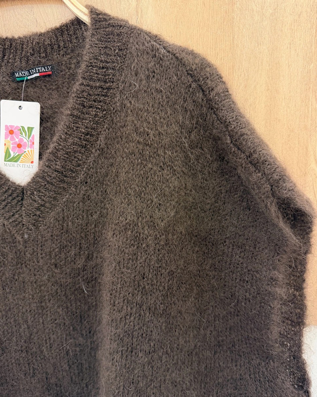 Mohairväst onesize v-ringad brun - 4