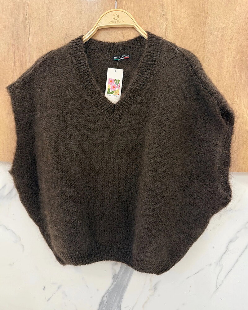 Mohairväst onesize v-ringad brun