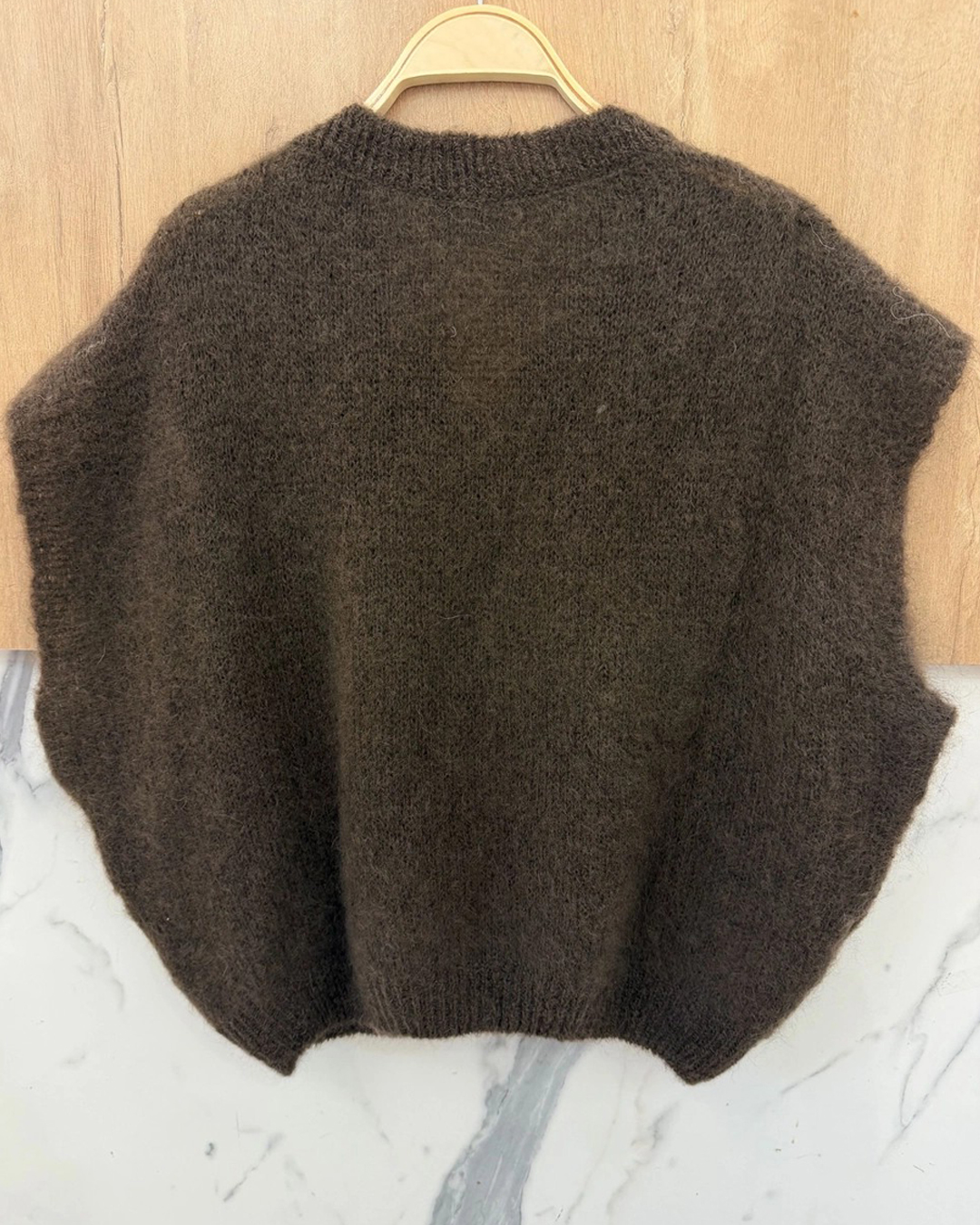 Mohairväst onesize v-ringad brun - 3