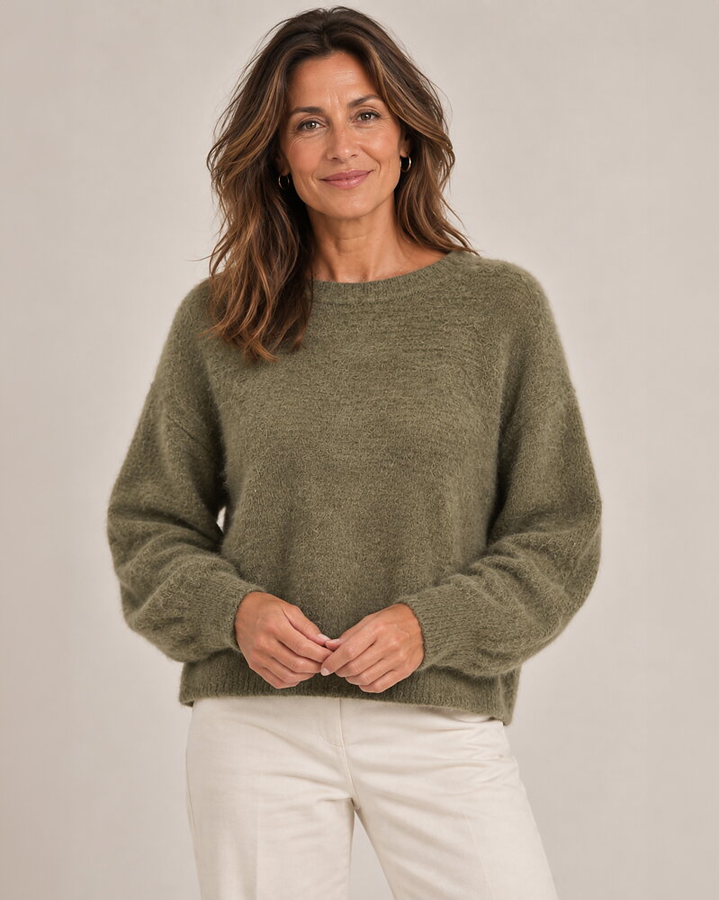 Mohairjumper onesize kort olivgrön