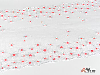 Vit stum spets med broderade blommor - 30 cm