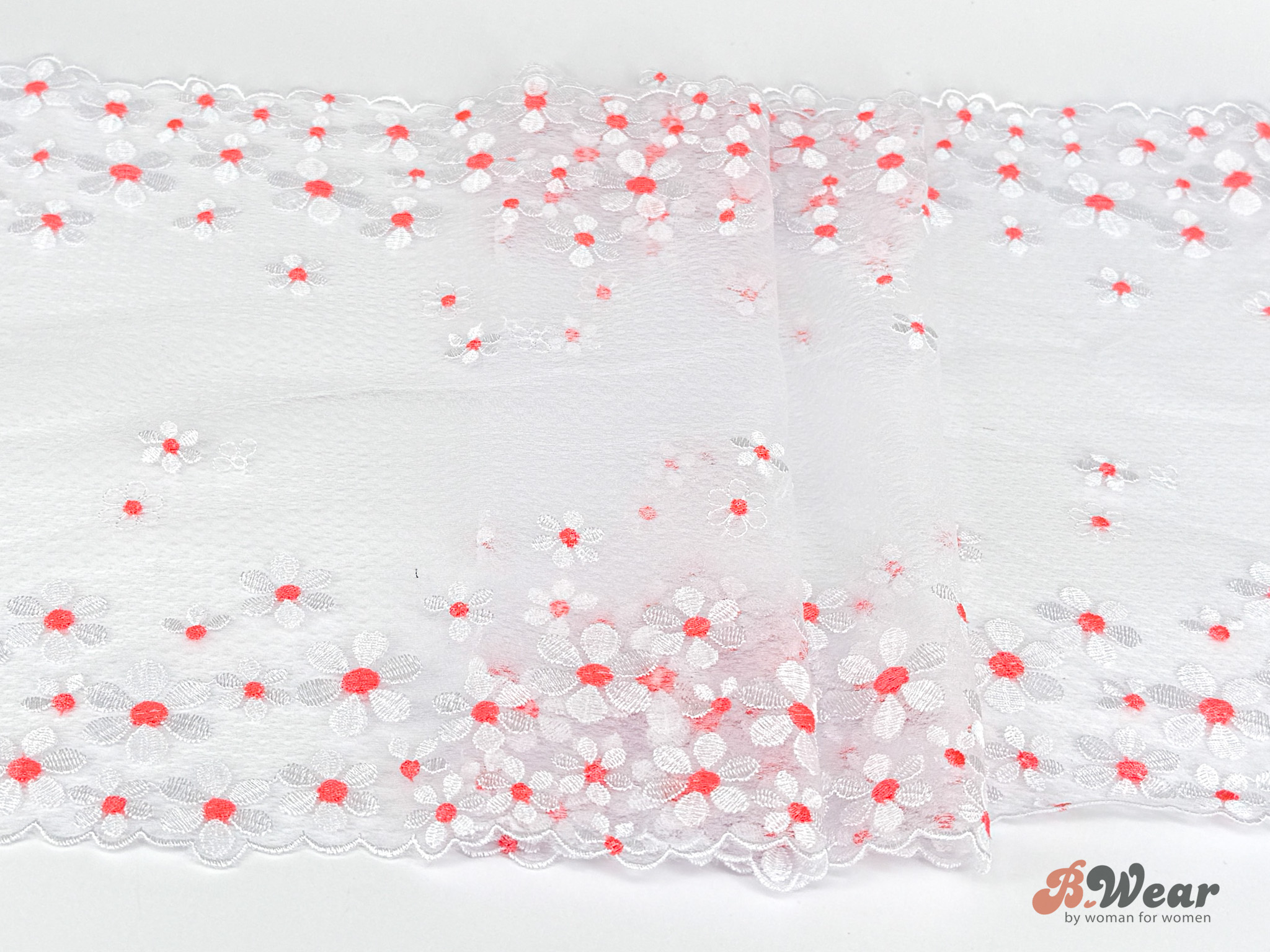 Vit stum spets med broderade blommor - 30 cm - 2