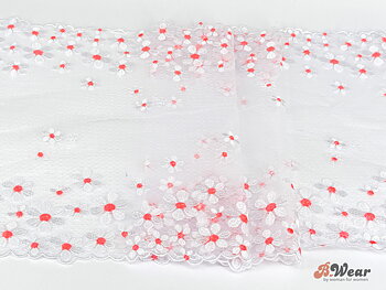 Vit stum spets med broderade blommor - 30 cm