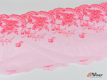 Neonrosa stum spets med broderi - 24 cm 