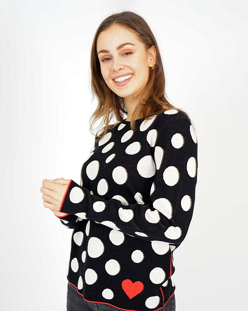 Jumper svart med vita prickar & röda detaljer