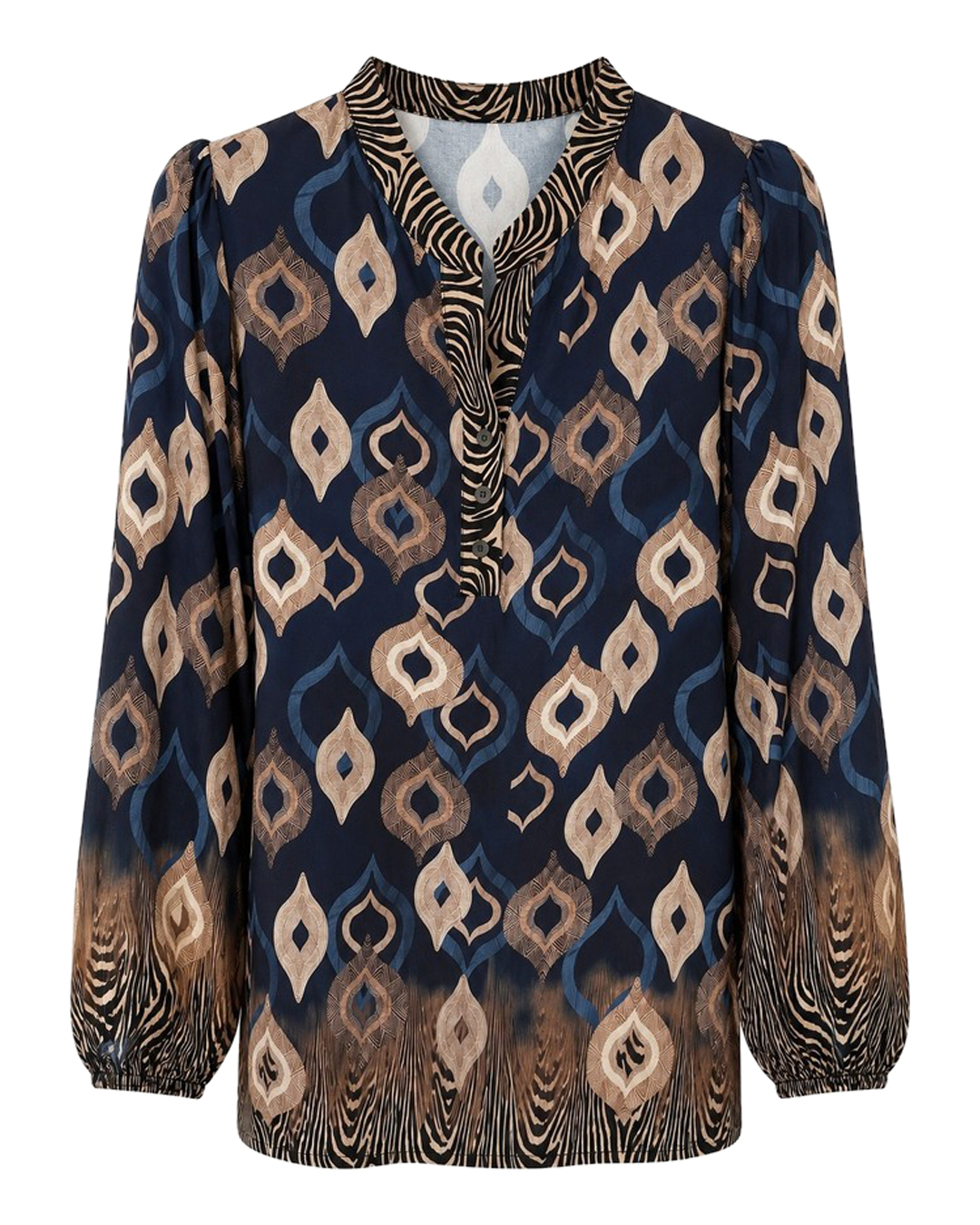 Blus Eline rundringad blå/beige mönstrad - 5