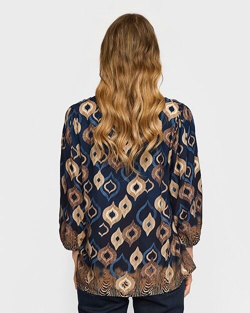 Blus Eline rundringad blå/beige mönstrad - 2
