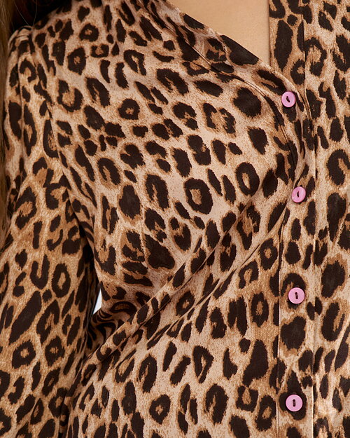 Blus Lorena v-ringad leopardmönstrad beige/brun - 3
