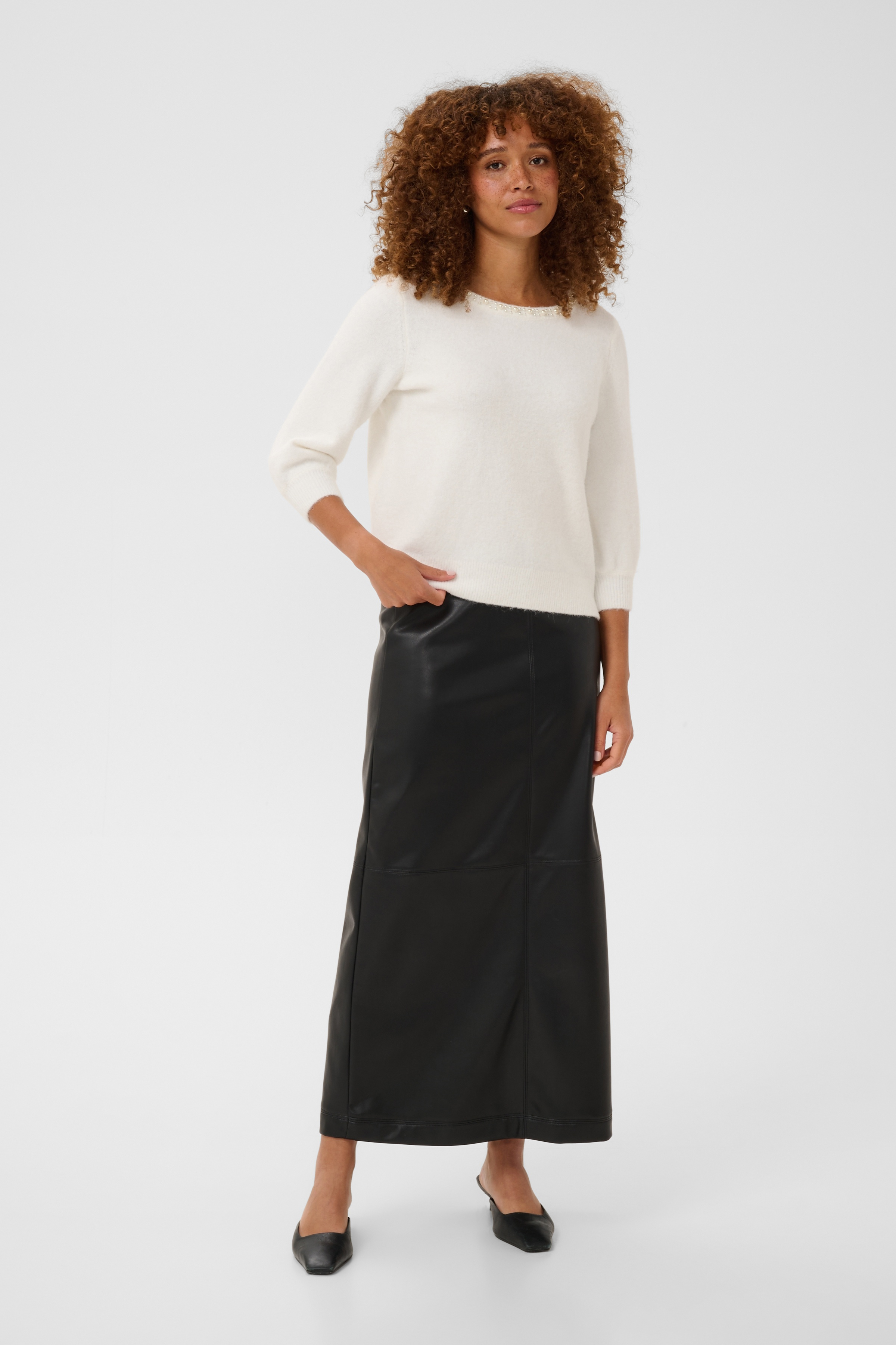 KAselly Pullover Chalk Vit Stickad Tröja med pärlor - 3