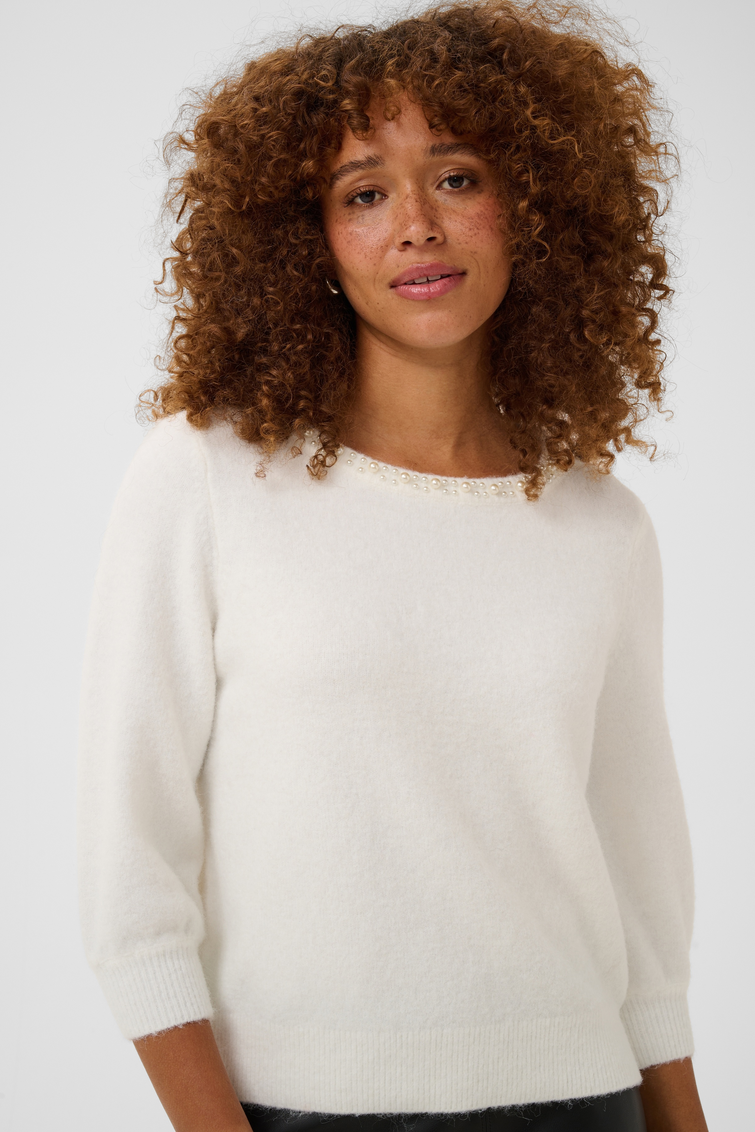 KAselly Pullover Chalk Vit Stickad Tröja med pärlor - 5