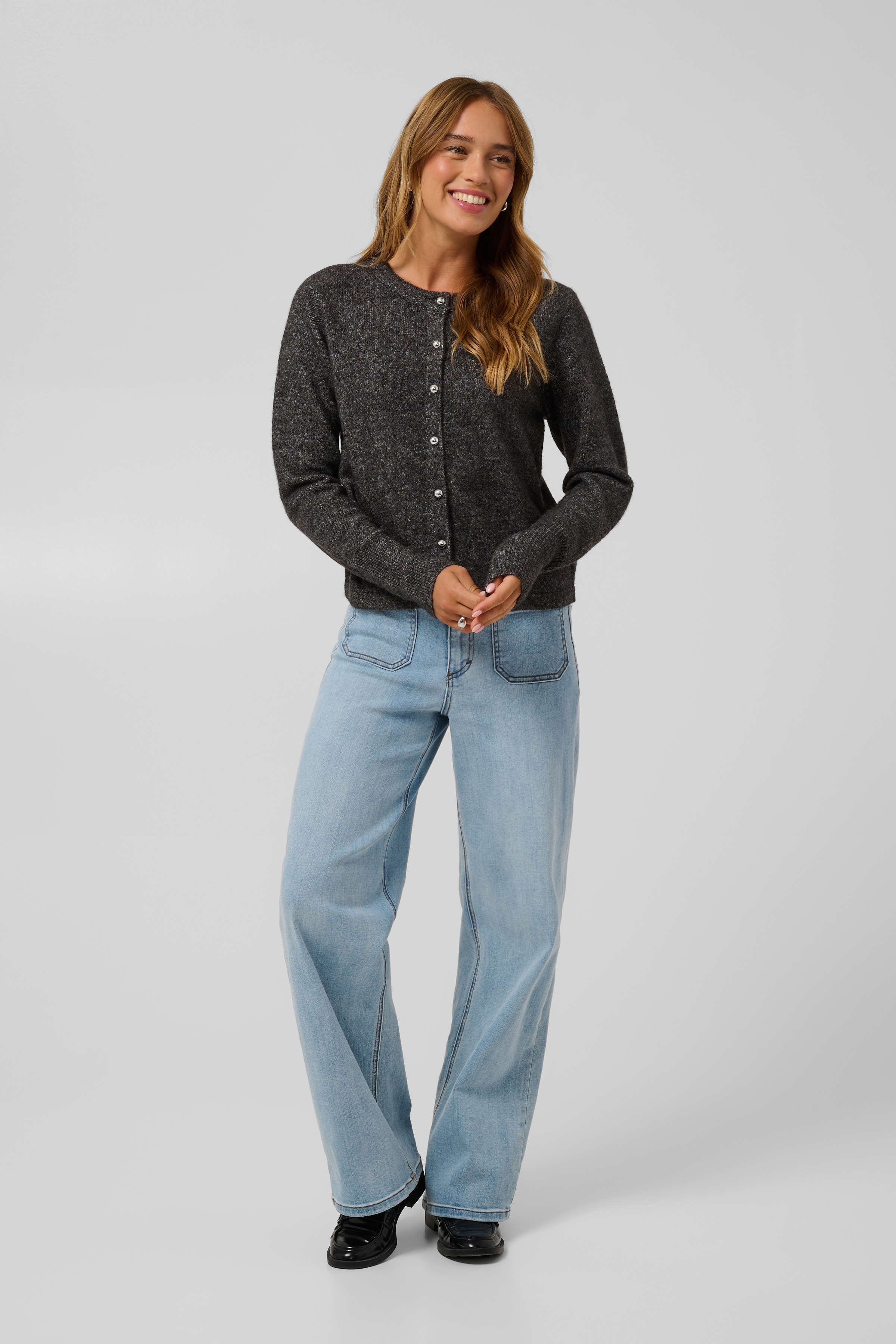 KAniel Cardigan Dark Grey  Melange Mörkgrå Stickad Kofta  - 4