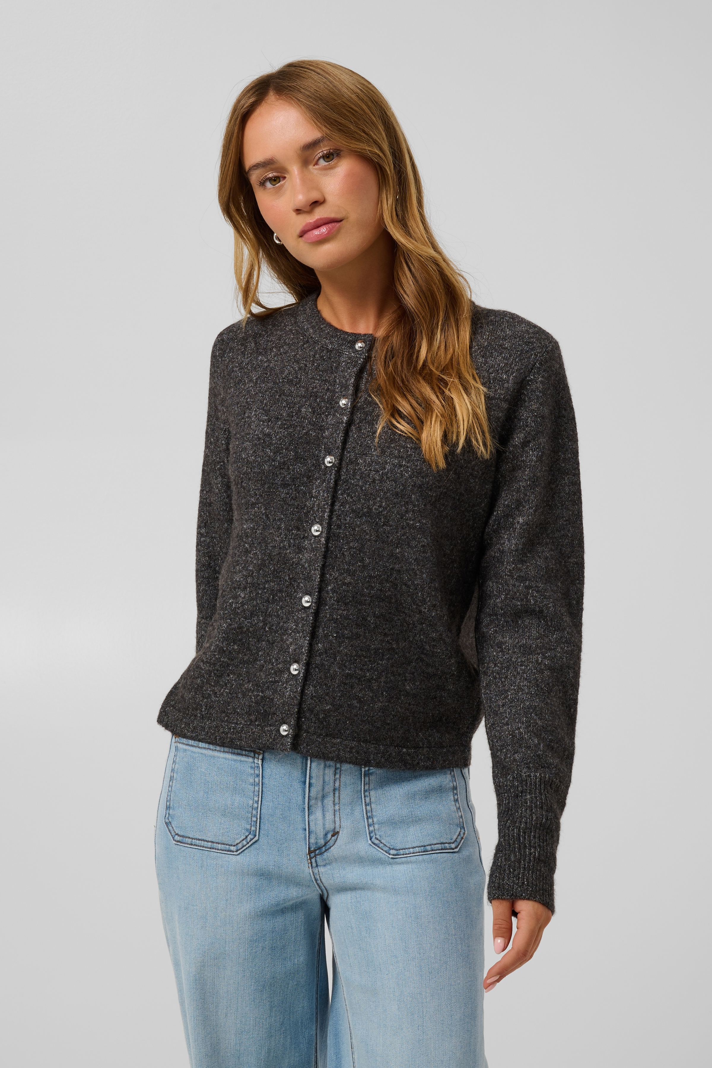 KAniel Cardigan Dark Grey  Melange Mörkgrå Stickad Kofta  - 7
