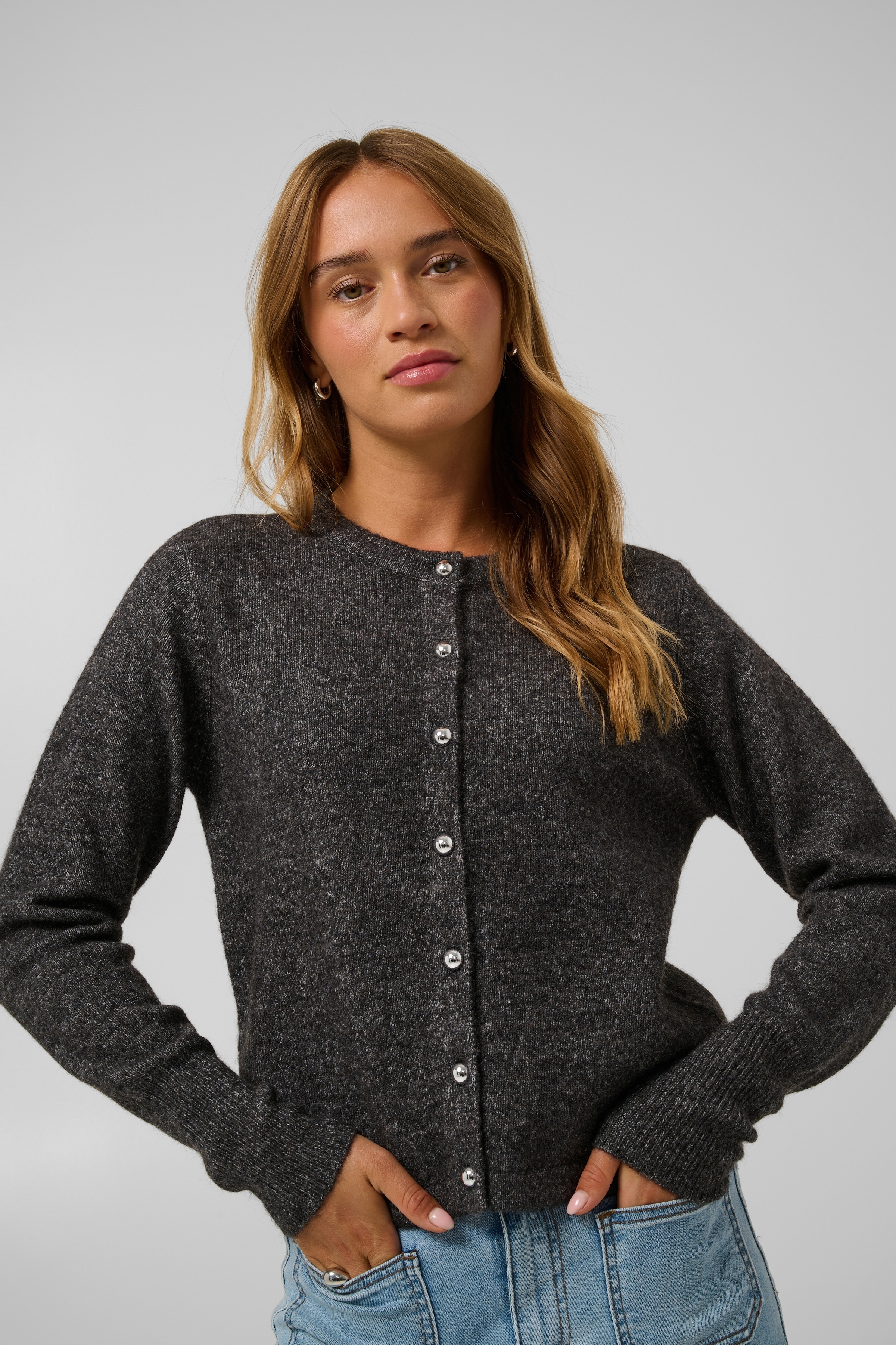 KAniel Cardigan Dark Grey  Melange Mörkgrå Stickad Kofta  - 6