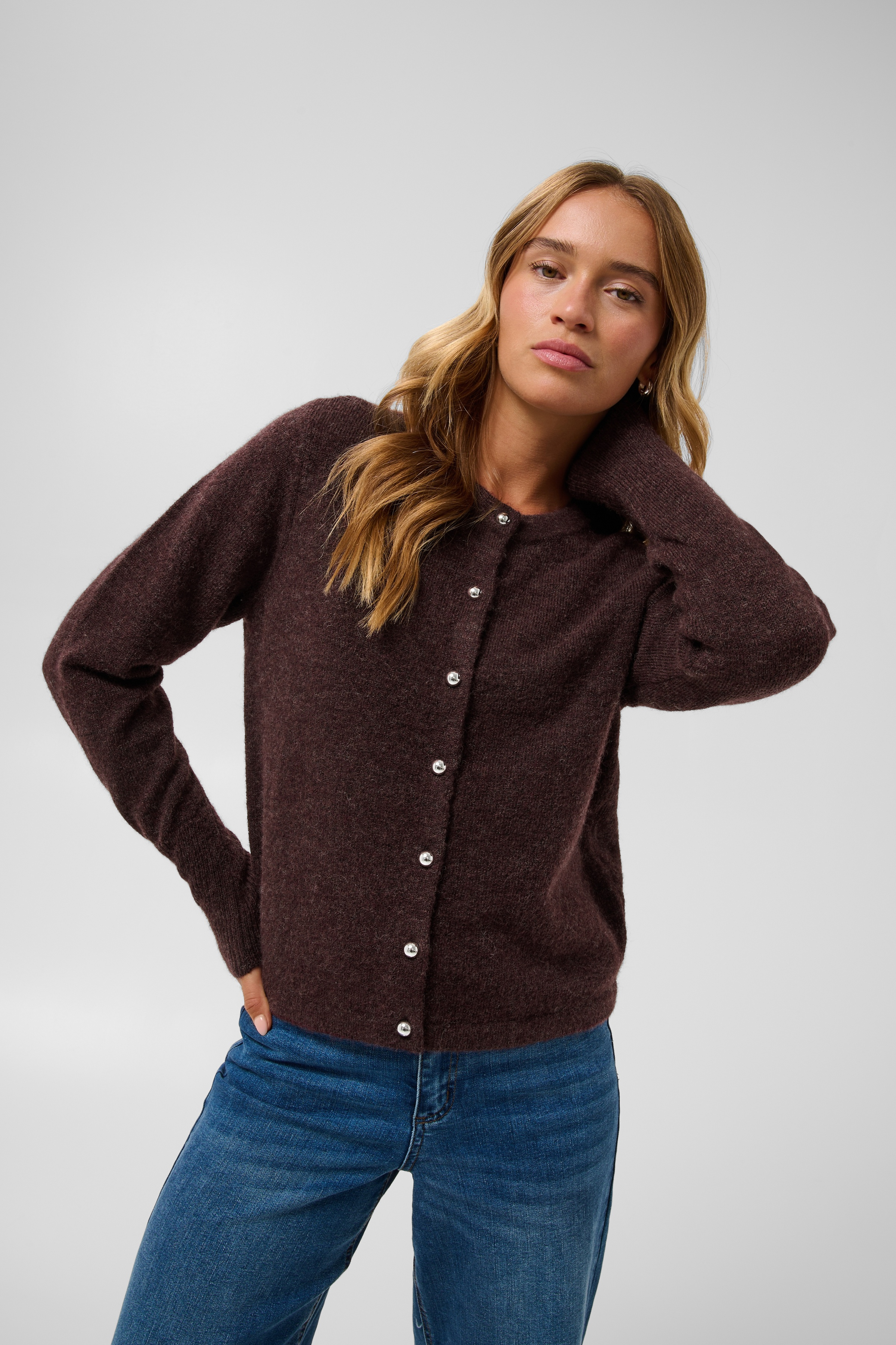 KAniel Cardigan Fudge  Melange BrunStickad Kofta 