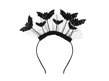 Svart Halloween diadem med fladdermöss och tyll