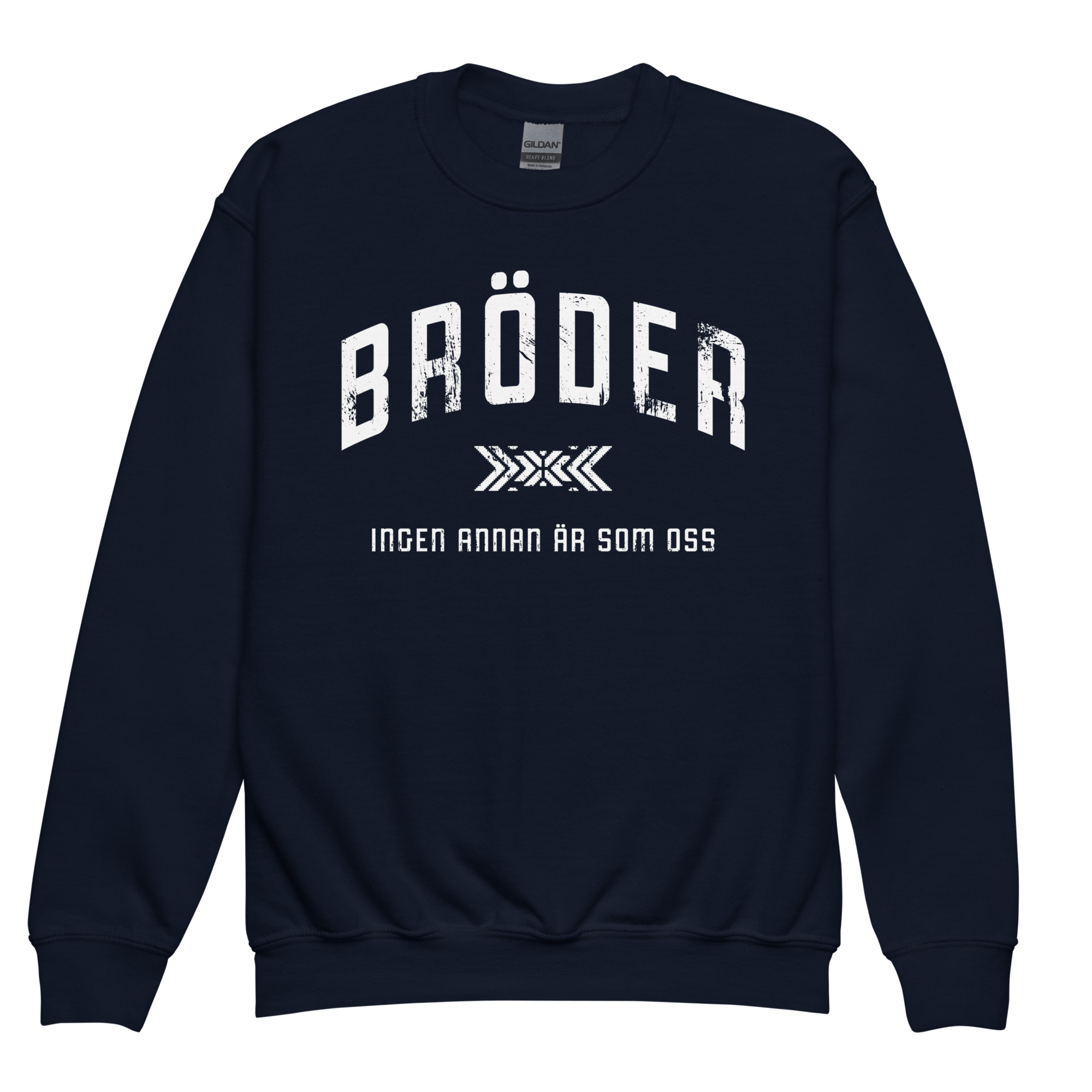 Mjuk sweatshirt för barn i klassisk modell med trycket ”Bröder – ingen annan är som oss” i vitt på bröstet. Mjuk fleece på insidan och normal passform. Finns i storlekarna 110/116–158/164. Material: 50 % bomull, 50 % polyester.
