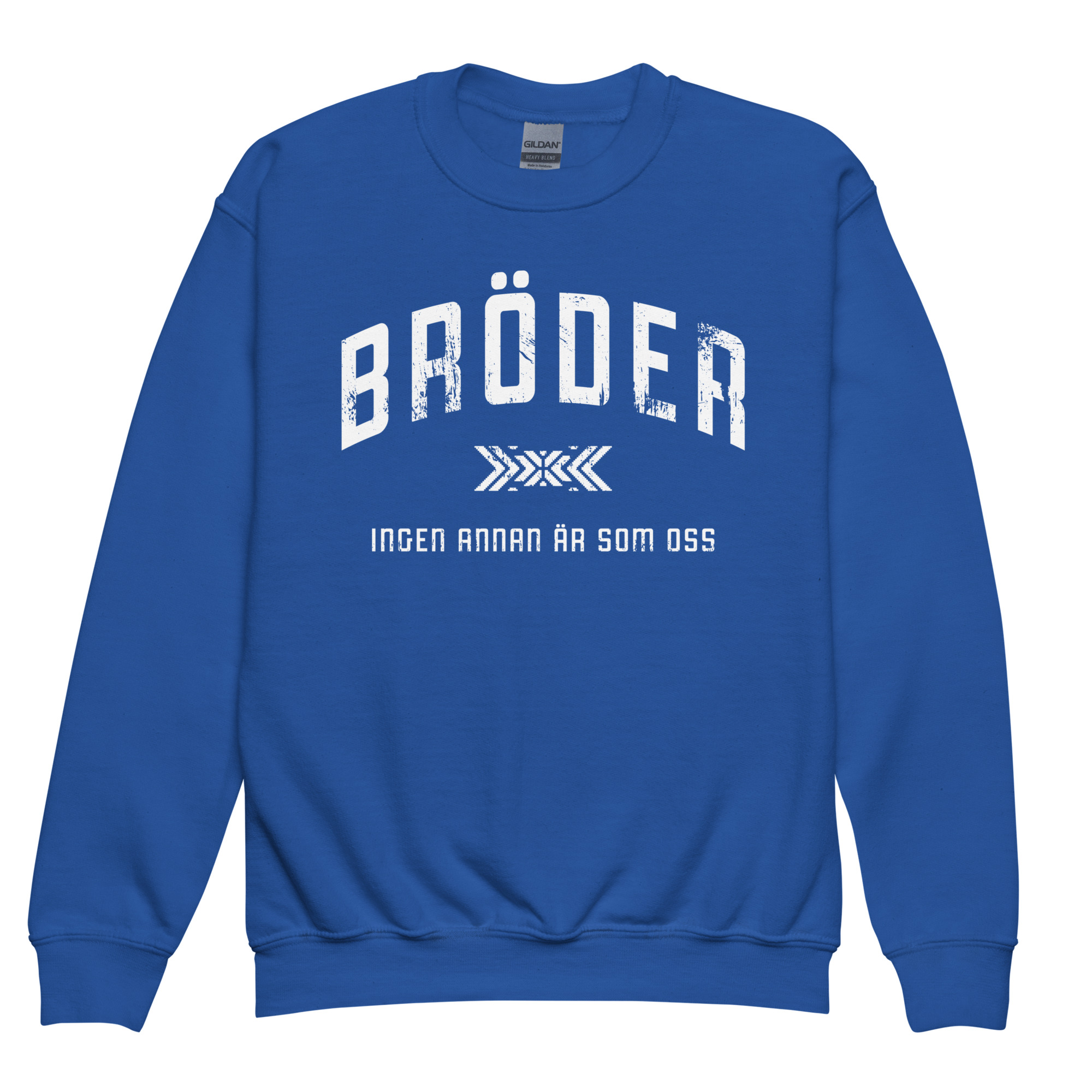 Mjuk sweatshirt för barn i klassisk modell med trycket ”Bröder – ingen annan är som oss” i vitt på bröstet. Mjuk fleece på insidan och normal passform. Finns i storlekarna 110/116–158/164. Material: 50 % bomull, 50 % polyester.