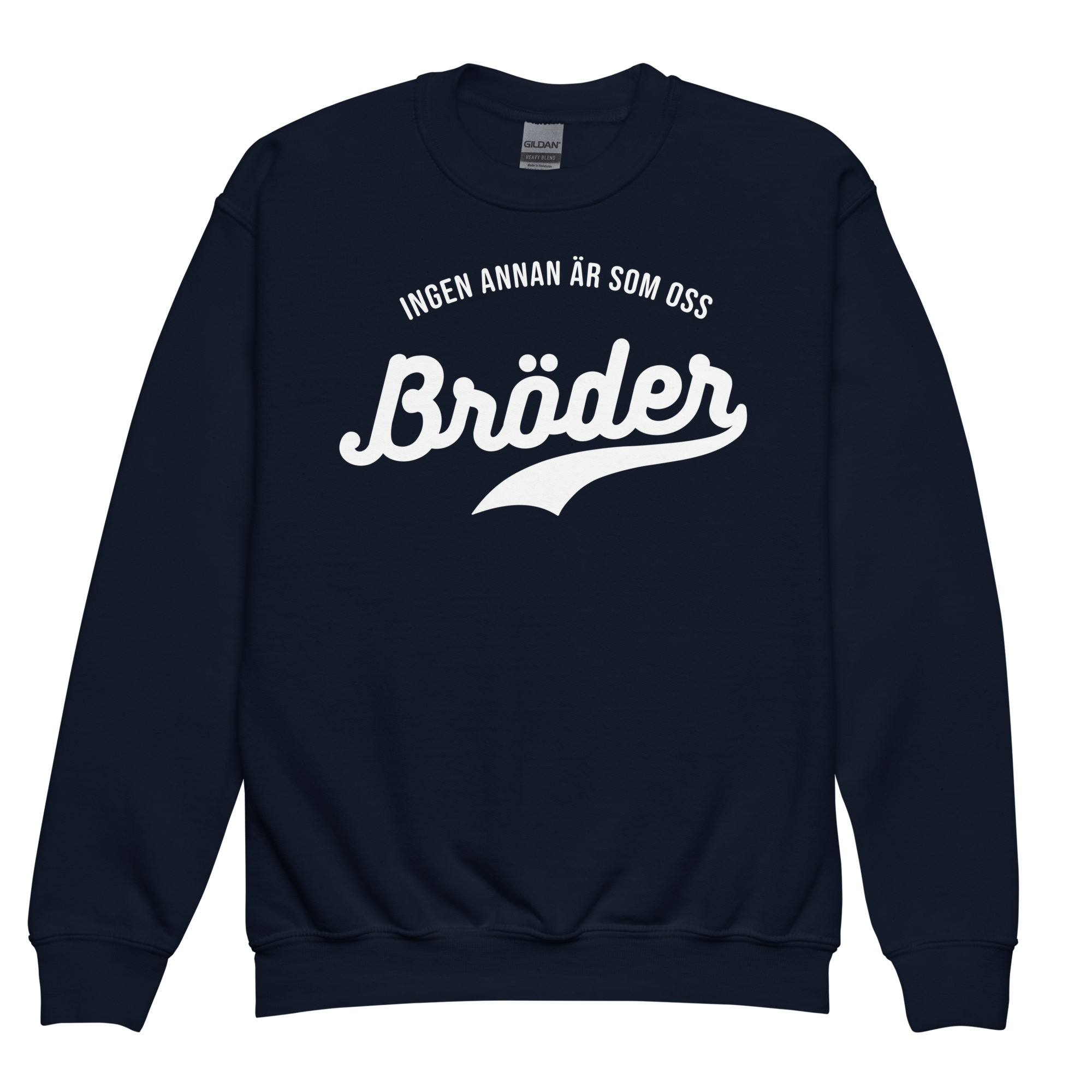 Mjuk sweatshirt för barn i klassisk modell med trycket ”Bröder – ingen annan är som oss” i vitt på bröstet. Mjuk fleece på insidan och normal passform. Finns i storlekarna 110/116–158/164. Material: 50 % bomull, 50 % polyester.