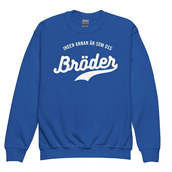 Mjuk sweatshirt för barn i klassisk modell med trycket ”Bröder – ingen annan är som oss” i vitt på bröstet. Mjuk fleece på insidan och normal passform. Finns i storlekarna 110/116–158/164. Material: 50 % bomull, 50 % polyester.