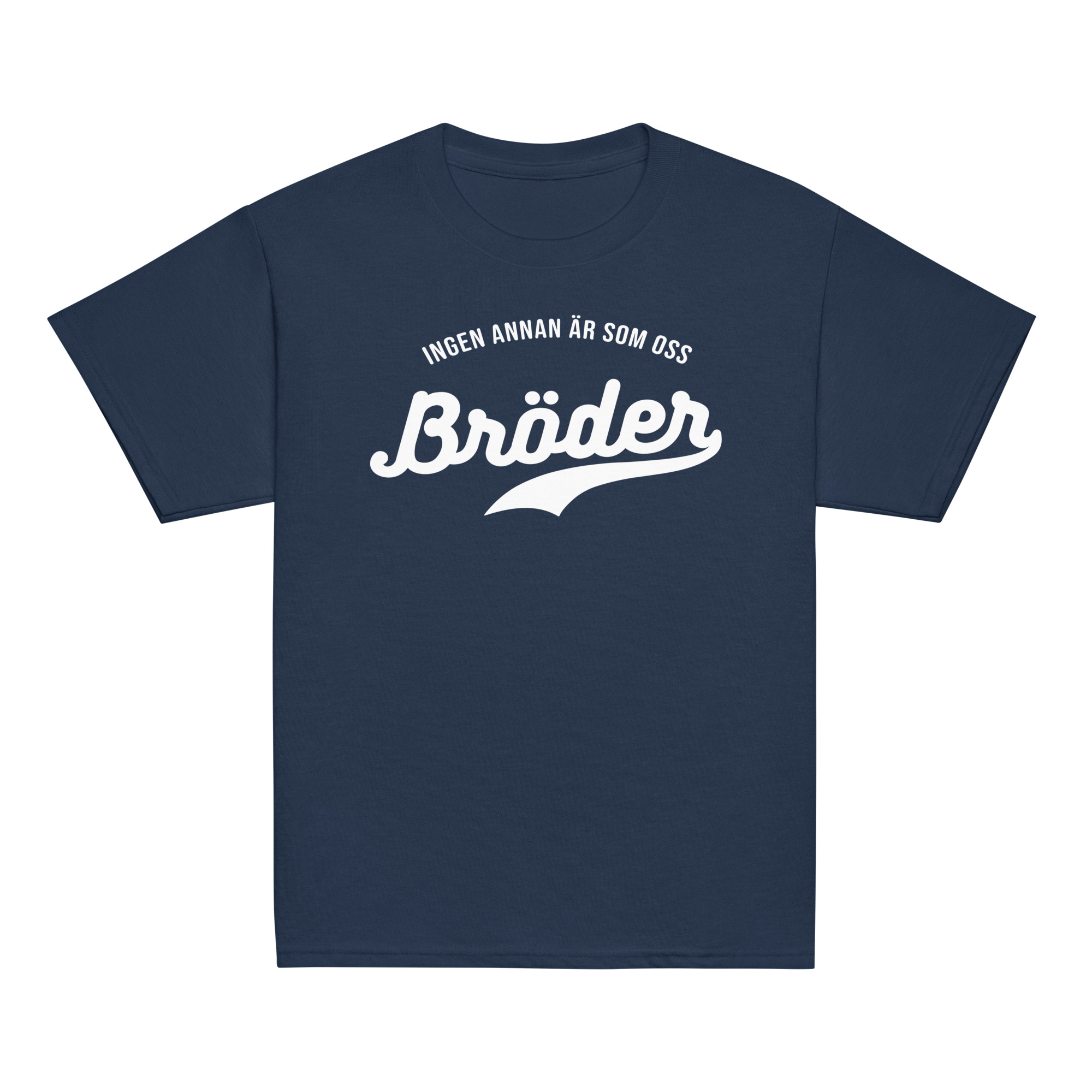 T-shirt för barn i klassisk modell med trycket ”Bröder – ingen annan är som oss” i vitt på bröstet. Finns i storlekarna 110/116–158/164. Material: 100 % bomull.