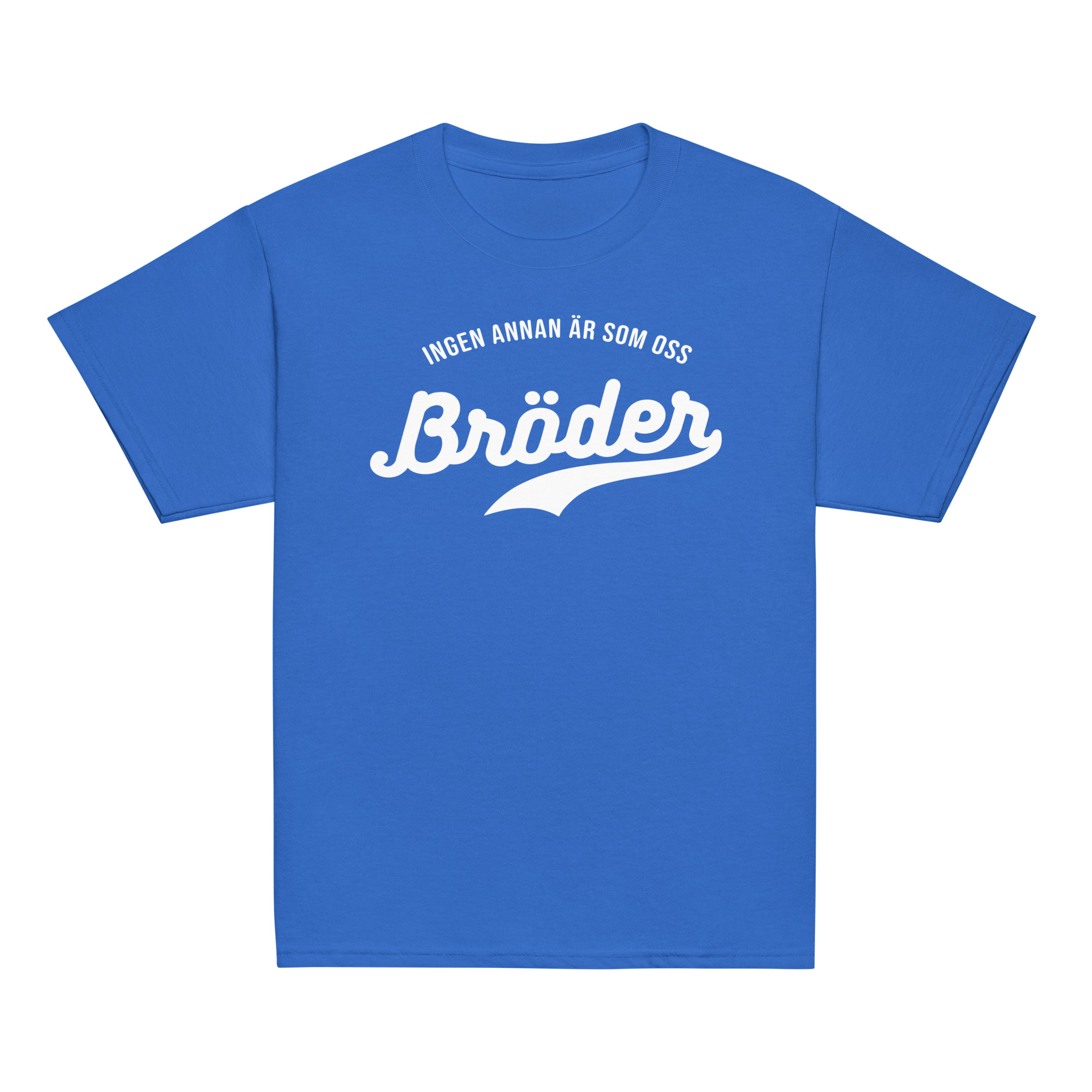 T-shirt för barn i klassisk modell med trycket ”Bröder – ingen annan är som oss” i vitt på bröstet. Finns i storlekarna 110/116–158/164. Material: 100 % bomull.