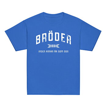 T-shirt för barn i klassisk modell med trycket ”Bröder – ingen annan är som oss” i vitt på bröstet. Finns i storlekarna 110/116–158/164. Material: 100 % bomull.