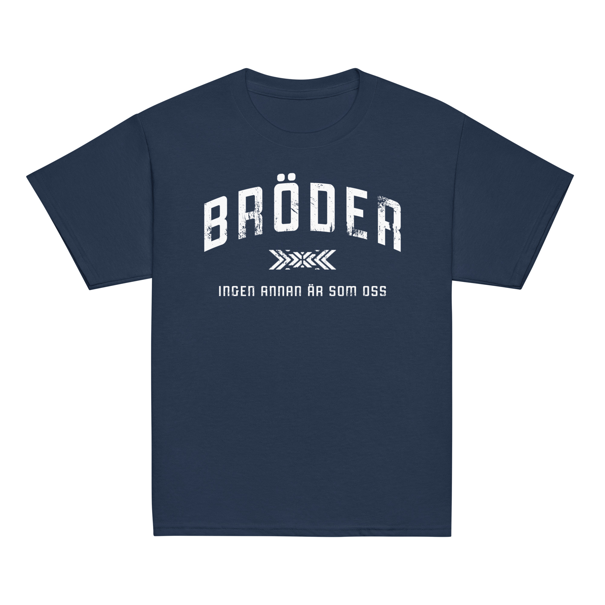 T-shirt för barn i klassisk modell med trycket ”Bröder – ingen annan är som oss” i vitt på bröstet. Finns i storlekarna 110/116–158/164. Material: 100 % bomull.