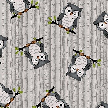 Flanelltyg:  Gray Sitting Owls - Ugglor