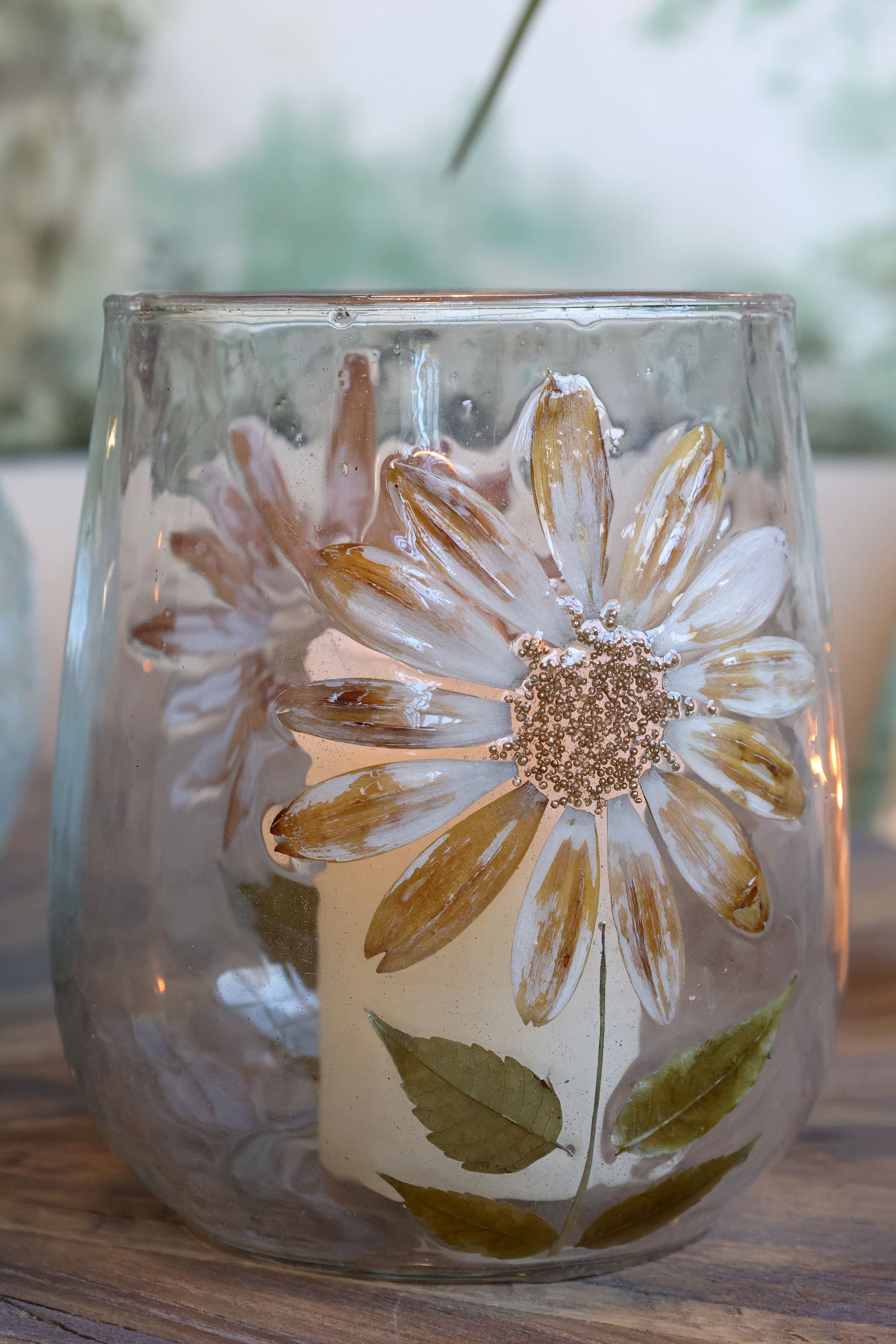 Ljuslykta med dekor av torkade blommor - Stor - 2