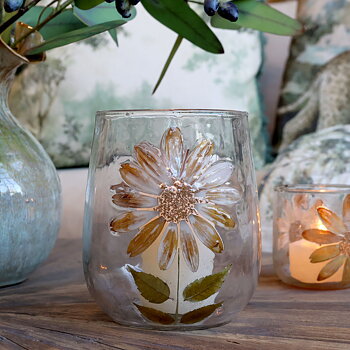 Ljuslykta med dekor av torkade blommor - Stor