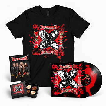 BLOODSTAIN – S/T BUNDLE (SVART/RÖD INK SPOT-LP + T-SHIRT + EXKLUSIV BLOODSTAIN-CHOKLADASK)