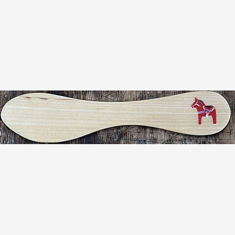 Butter knife, 15 cm, birch, horse print decoration.