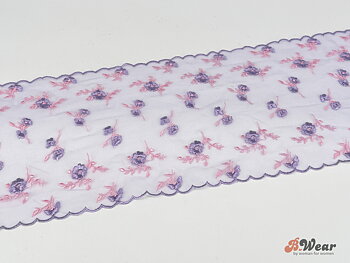 Lila stum spets med broderi - 16 cm 