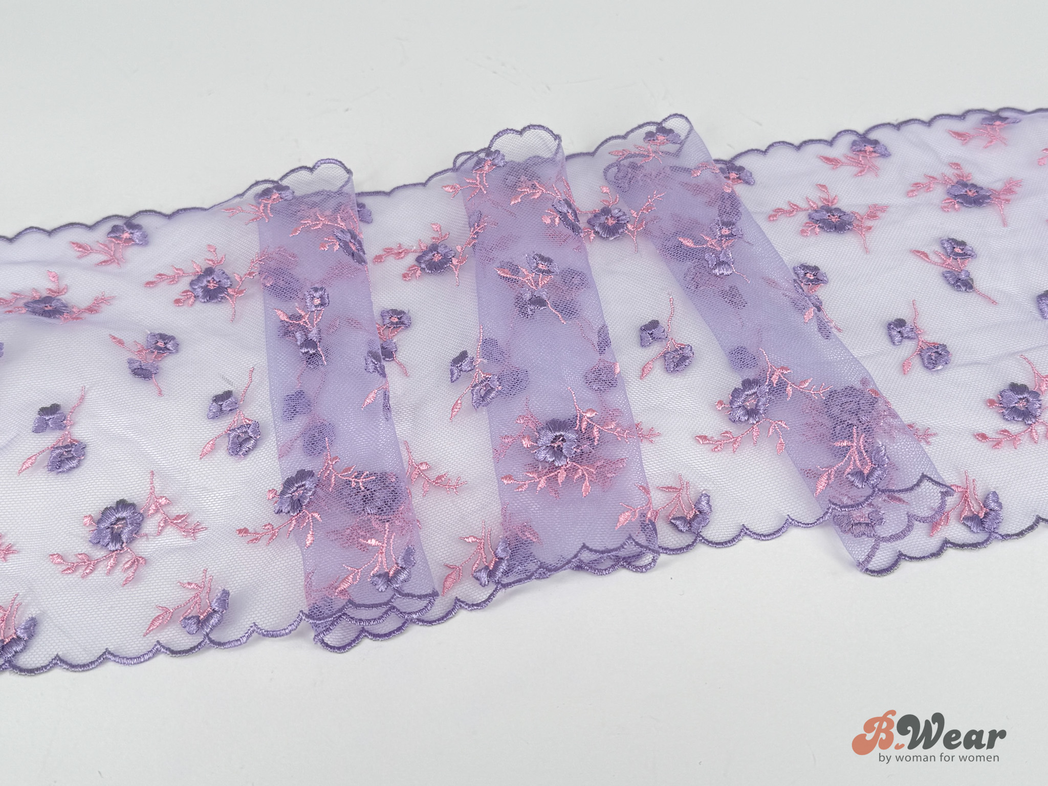 Lilac non stretch lace with embroidery - 16 cm - 2