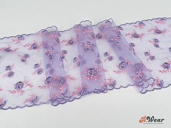 Lila stum spets med broderi - 16 cm 