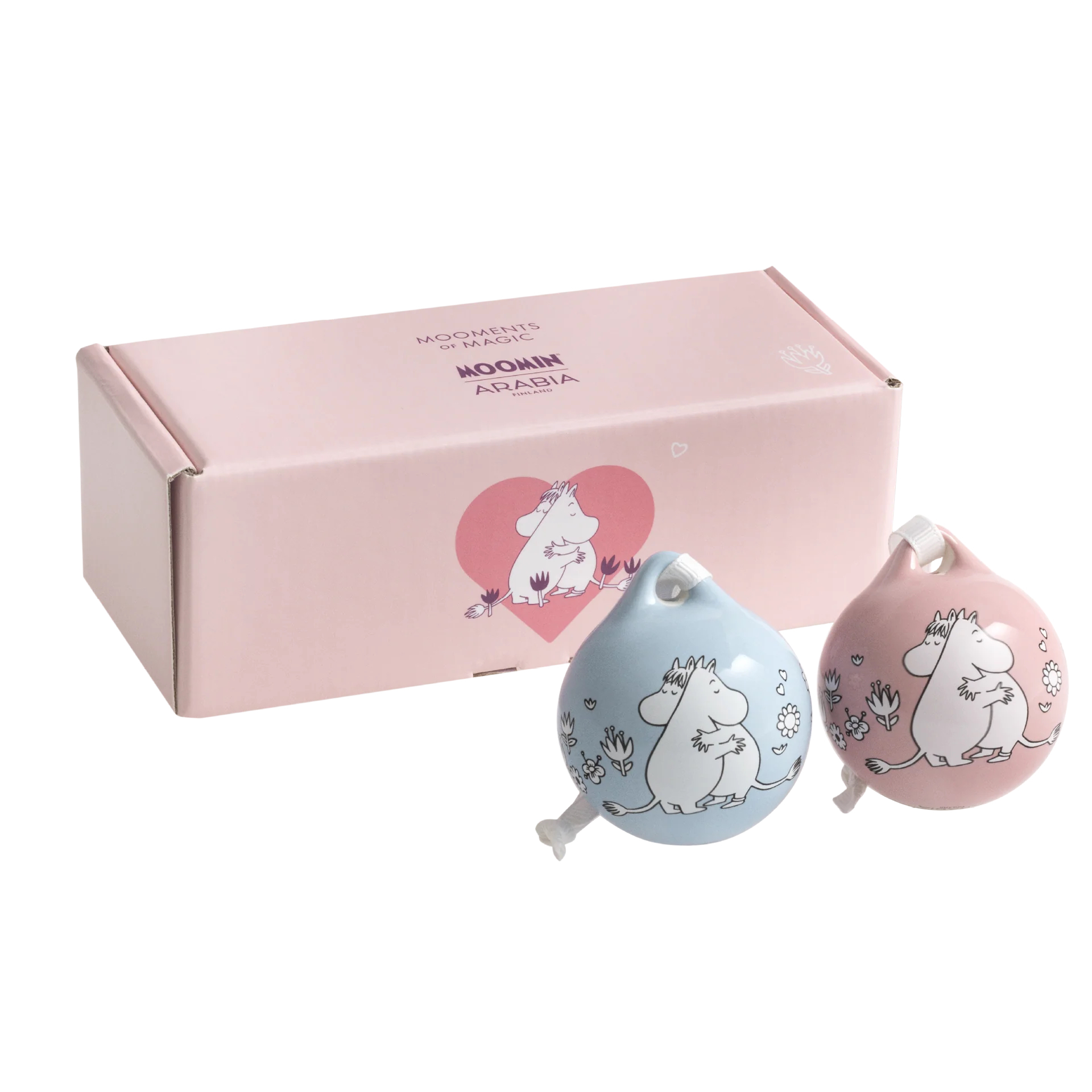 Arabia Moomin Christmas Tree Ornaments 50 mm - Love Pink & Blue, 2-Pack