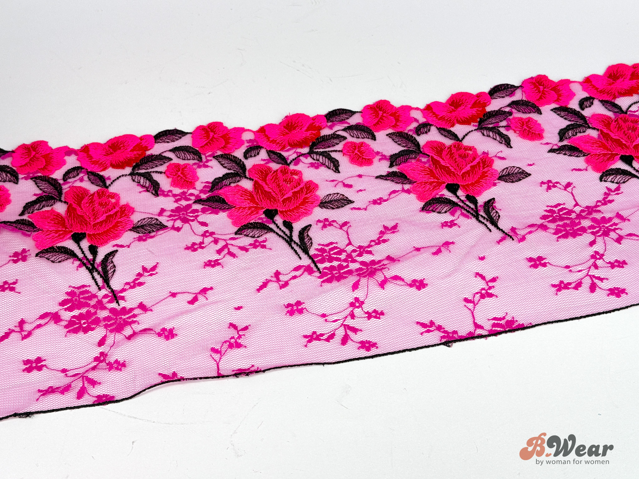 Hot pink och fuschia stum spets med blommor - 18 - 2