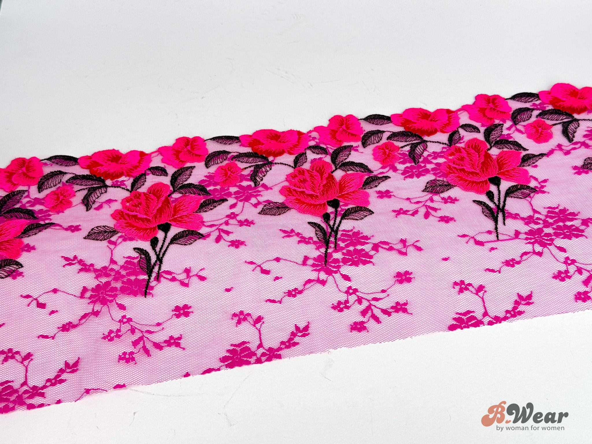 Hot pink och fuschia stum spets med blommor - 18