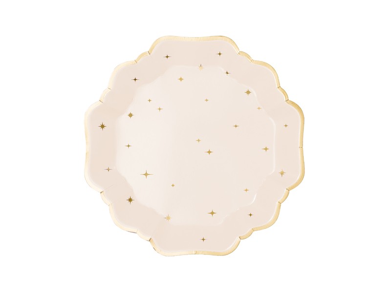 Beige papptallrikar med guldstjärnor 21 cm – 6-pack