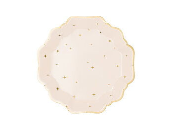 Beige papptallrikar med guldstjärnor 21 cm – 6-pack