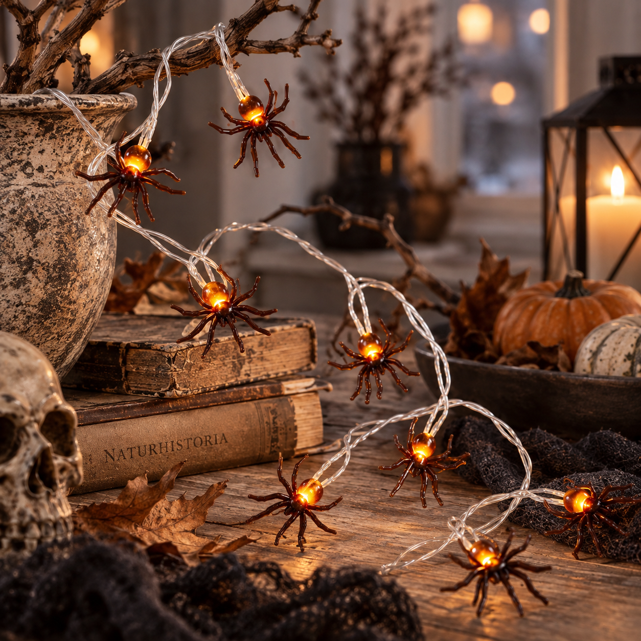 String lights with spiders - Halloween - 135 cm