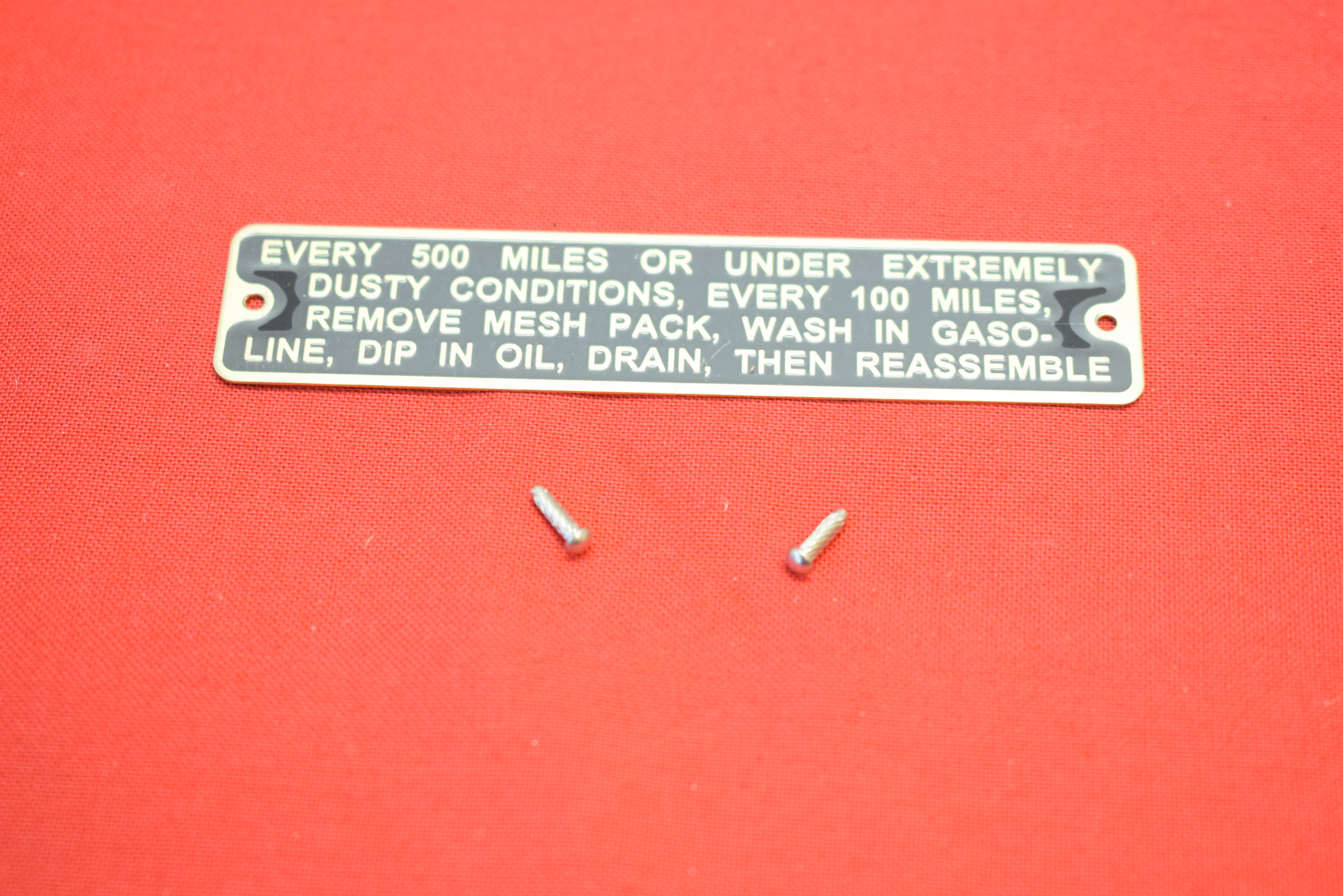 Linkert Brass Air Cleaner Instruction Tag, Harley WL UL FL  1941-Up