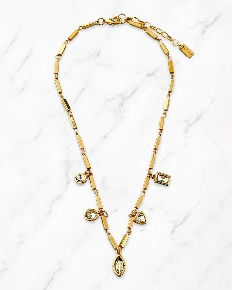 Halsband guldfärgat med kristallberlocker