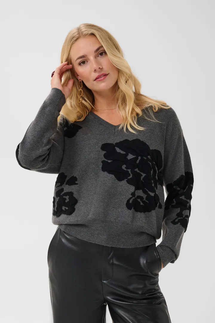 Cream Alley Knit Pullover Dark Grey Melange