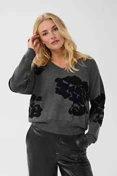 Cream Alley Knit Pullover Dark Grey Melange