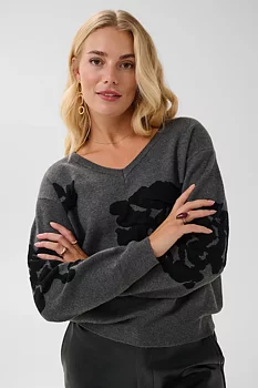 Cream Alley Knit Pullover Dark Grey Melange