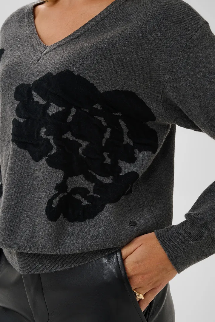 Cream Alley Knit Pullover Dark Grey Melange - 3
