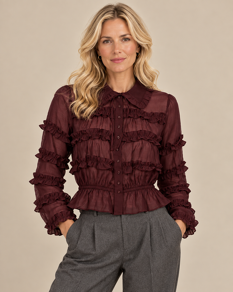 Blus Malva volanger vinröd