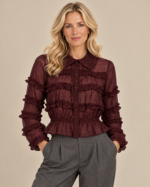 Blus Malva volanger vinröd
