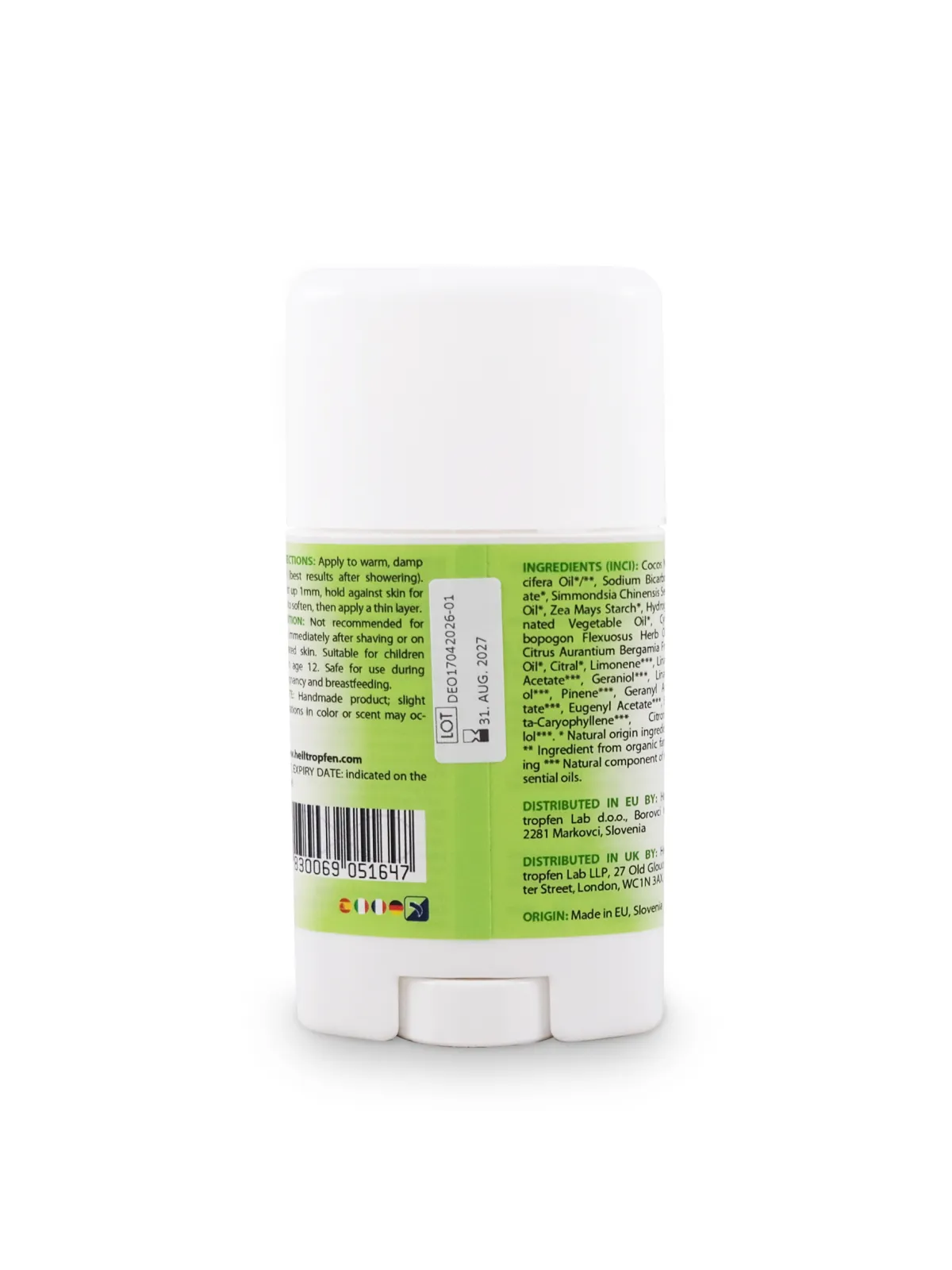 Heiltropfen Lemongrass & Bergamot Deodorant Stick 55g - 100% Natural - 2